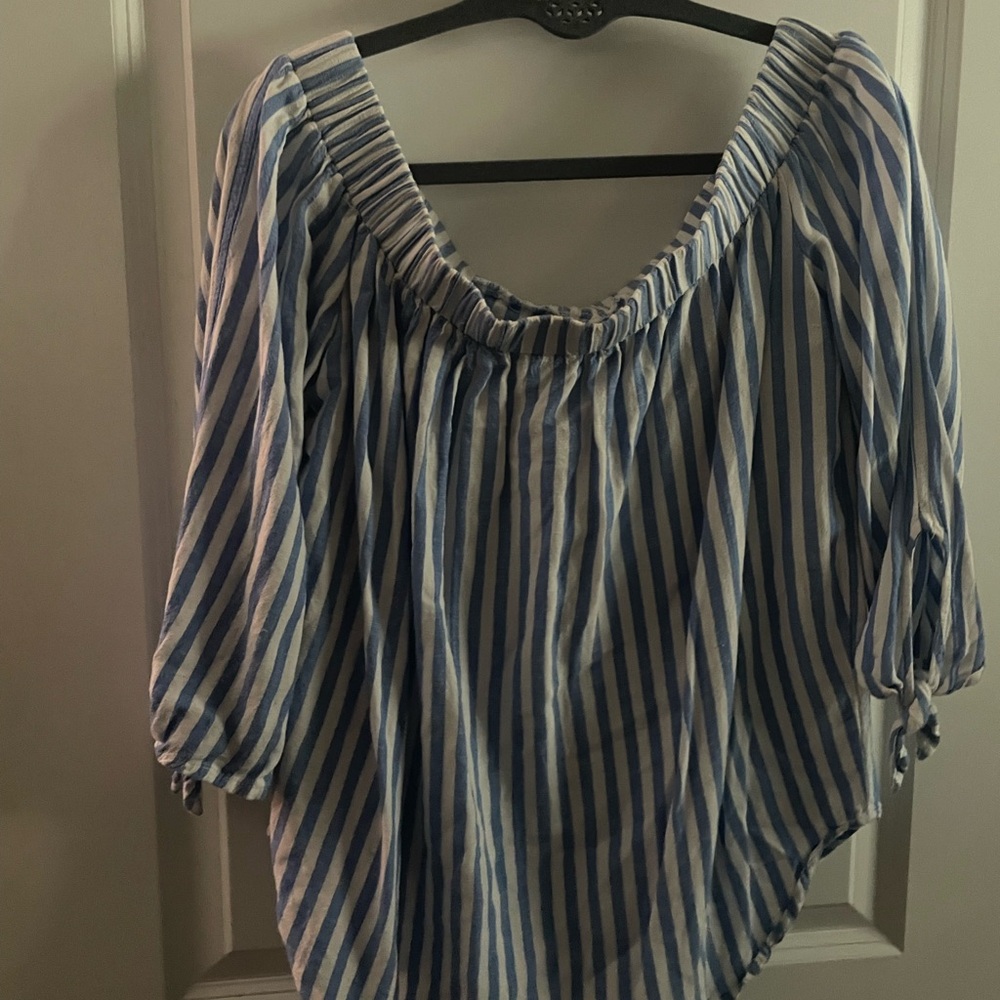 Blue Striped and Black Women's Top